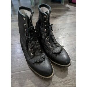 Vintage CowTown Leather Lace Up Boots Western Black